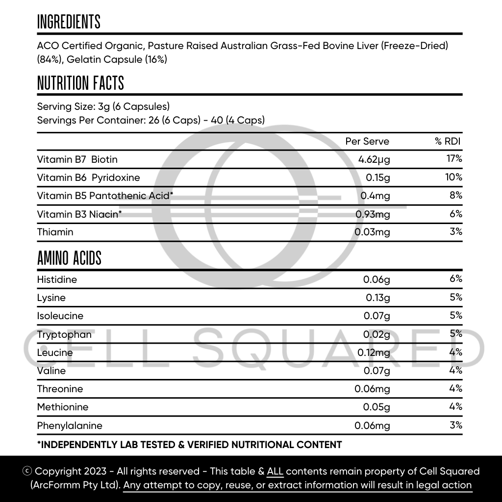 Cell Squared Organic Grass-Fed Beef Liver Capsules