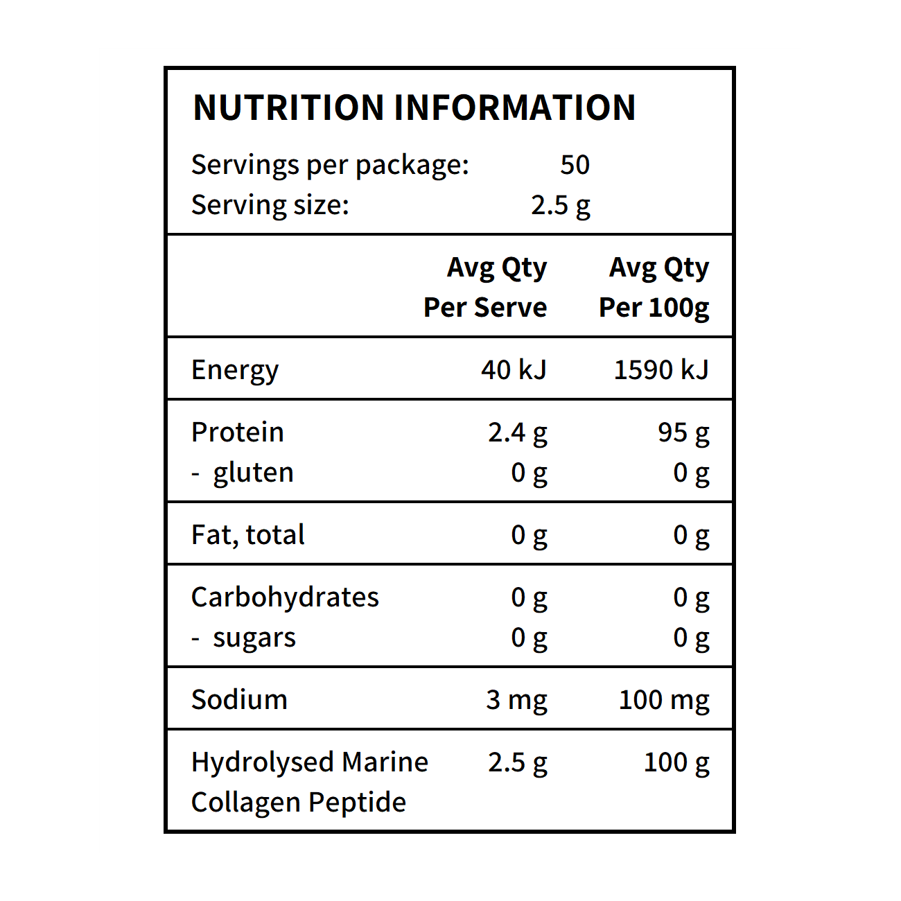 Glow Proteins - Glow Elixir Premium Marine Collagen Nutritional Information