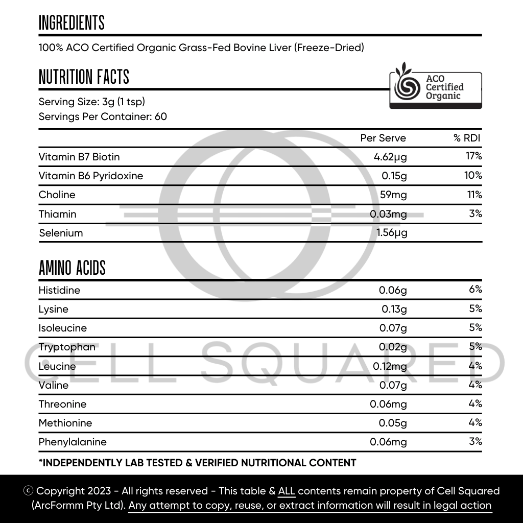 Cell Squared ACO Certified Organic Grass-Fed Beef Liver Powder