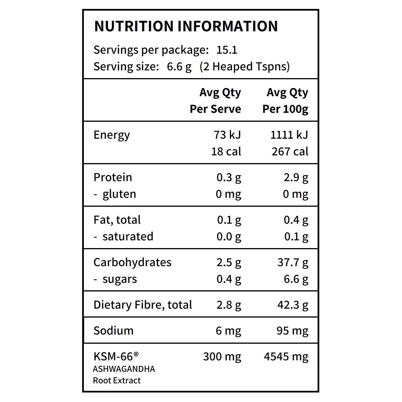 Glow Proteins - Calm & Focus Vanilla Chai Nutritional Information