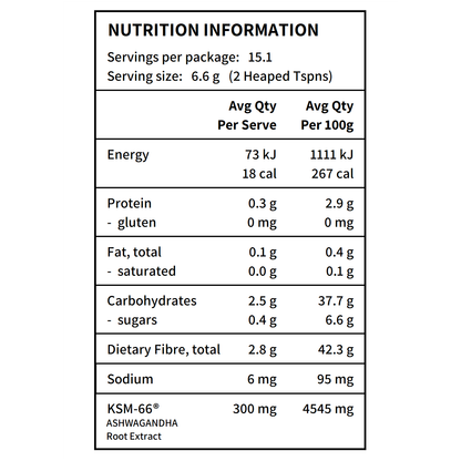 Glow Proteins - Calm & Focus Vanilla Chai Nutritional Information